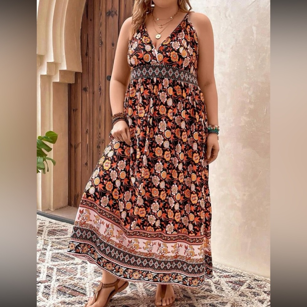 Boho floral print backless cami dress - Picture 10 of 11